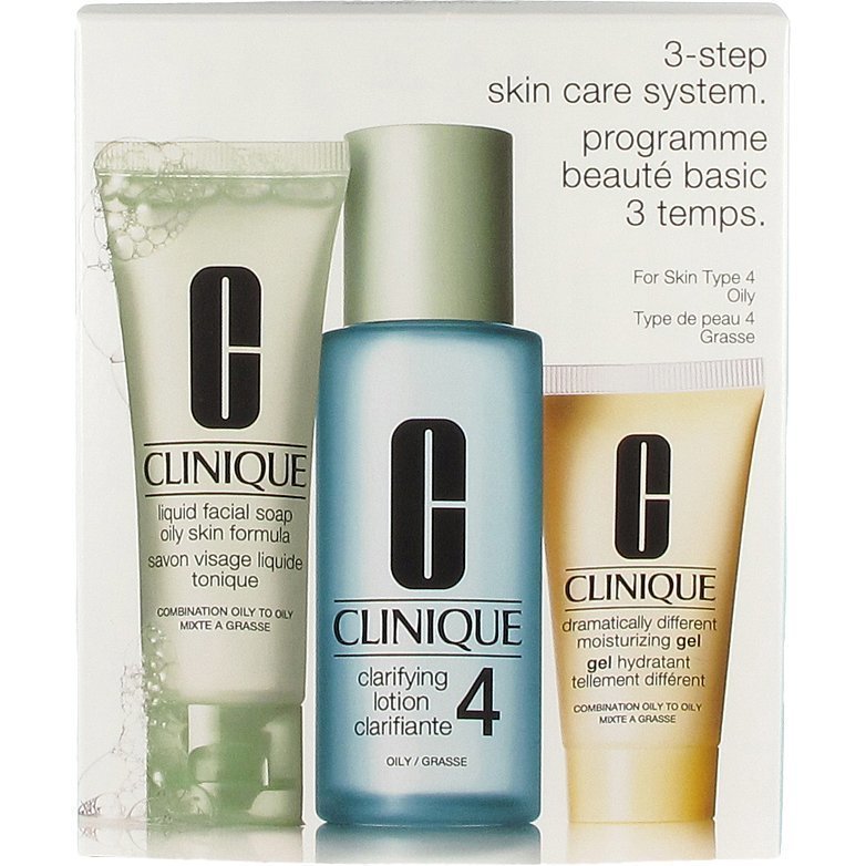 Clinique 3 Step Skin Care System 4 Liquid Facial Soap 50ml Clarifying Lotion 4 100ml Dramatically Different Moisturizing Gel 30ml