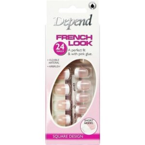 Depend French Look 5 Artificial Nails Pink Short Square Design 24 Nails