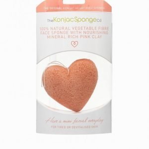 Konjac Sponge Premium Heart Puff With French Pink Clay Ihonpuhdistussieni Vaaleanpunainen