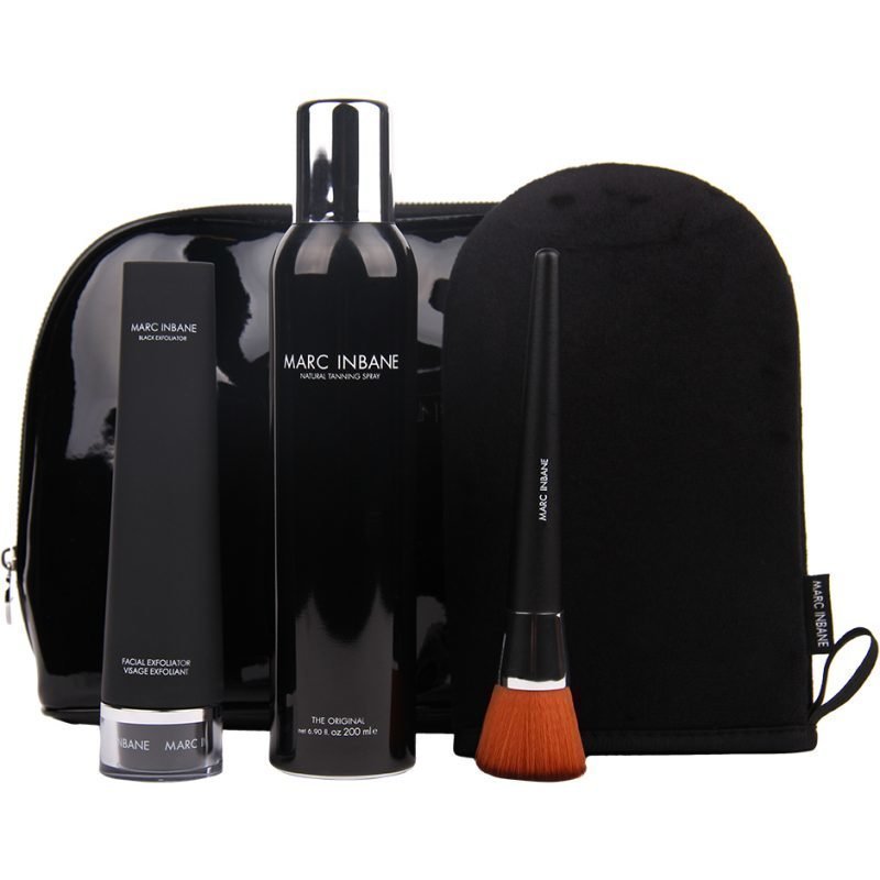 Marc Inbane Elegance Set Natural Tanning Spray 200ml Powder Brush Glove Black Exfoliator 75ml Cosmetic Bag