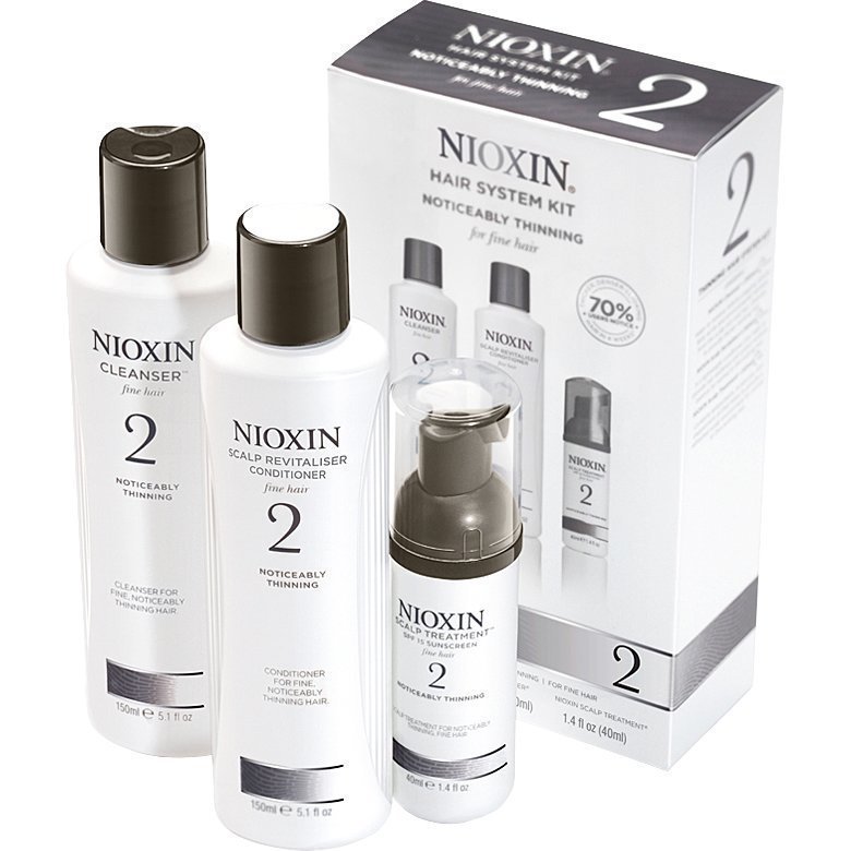 Nioxin Hair System Kit 2 (Fine Hair) Cleanser 150ml Scalp Revitaliser Conditioner 150ml Scalp Treatment 40ml