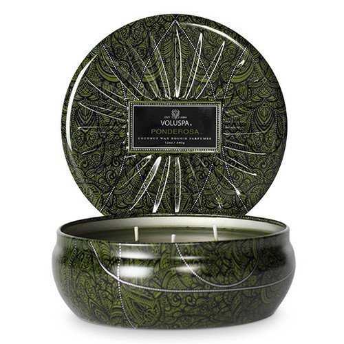 Voluspa 3 Wick Candle Metallic Decorative Tin Ponderosa